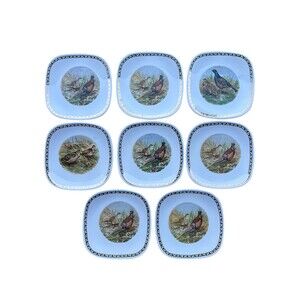 Vintage Longchamp France Game Bird Plates - Set of 8 Square Faience